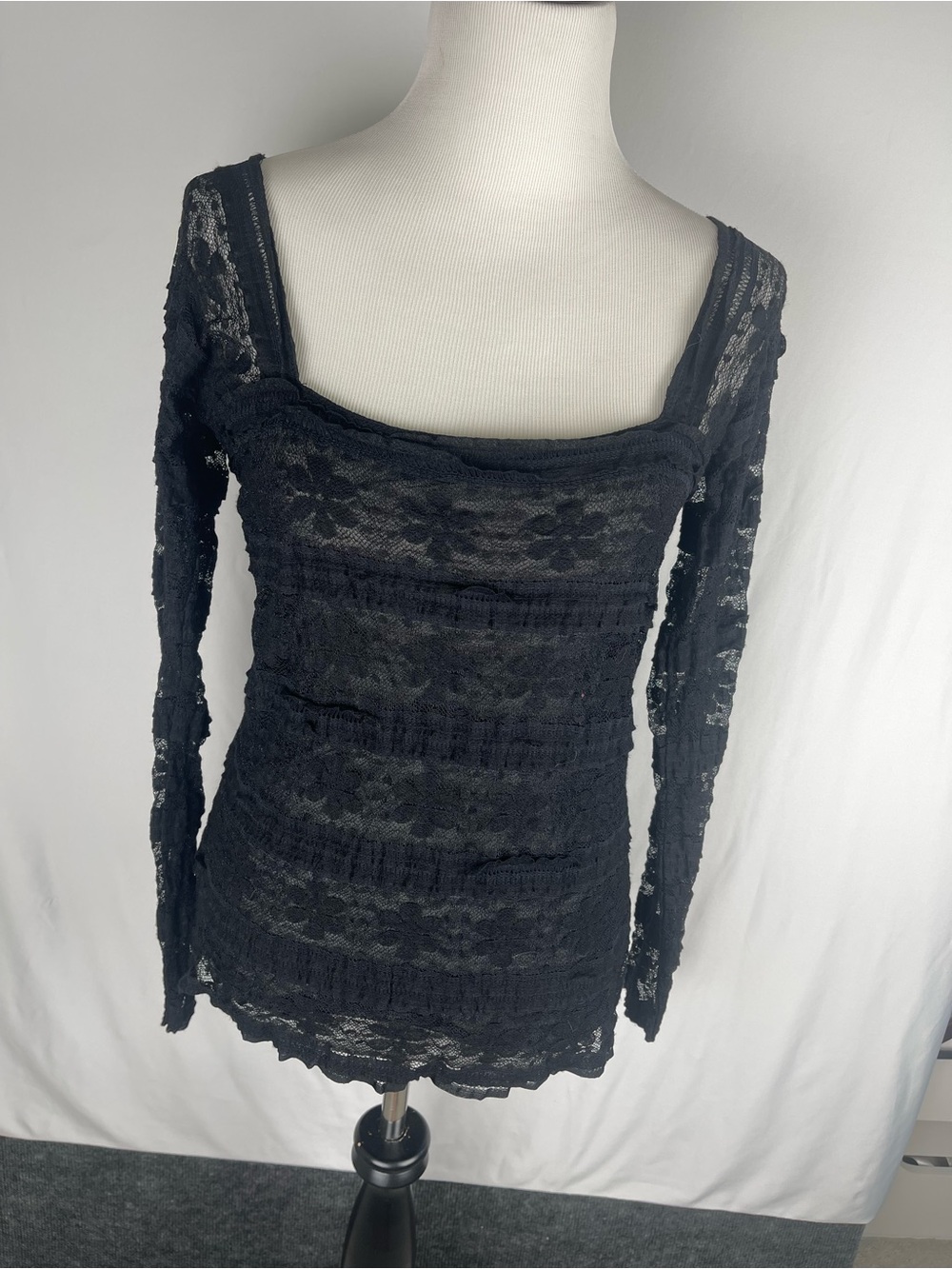 Sophie Max Black Lace Long-Sleeve Square Neck Top Goth Victorian